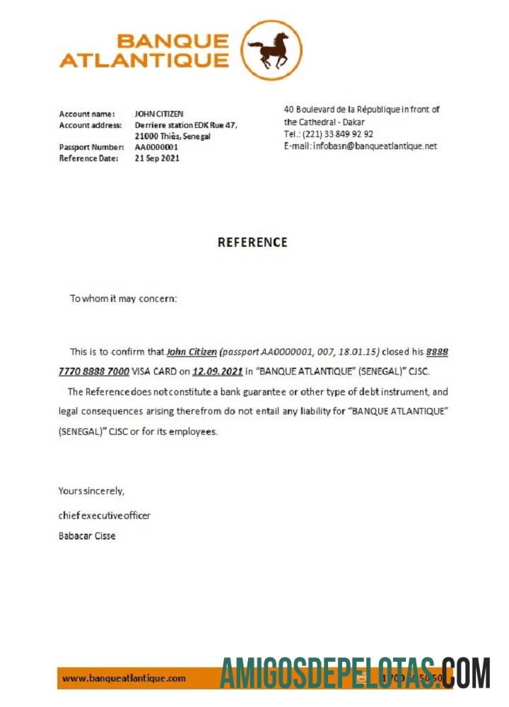 Referência de encerramento do Senegal Banque Atlantique baixar para verificação